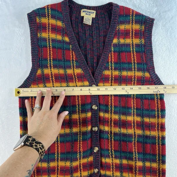 Vtg M Medium Sweater Knit Vest Womens Retro Granny Grandmacore Retro Boho V-Neck - Image 7