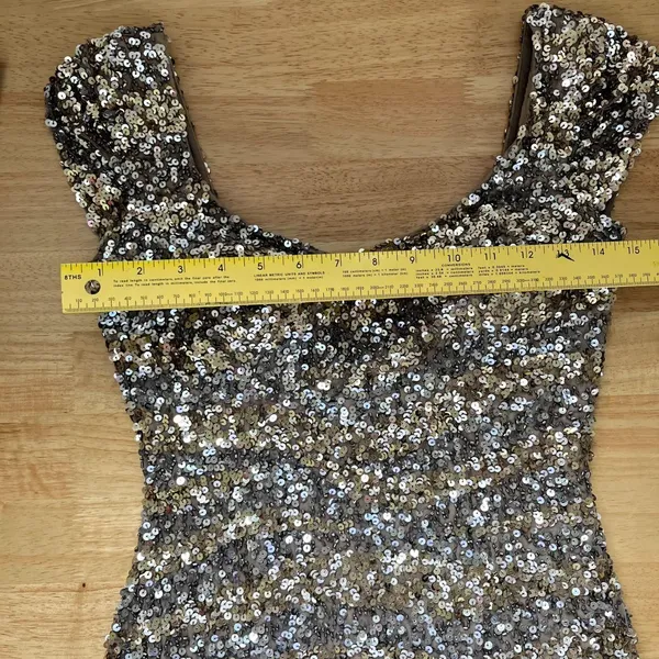 Scala 100% Silk Gold & Silver Sequin Mini Dress Size 0 / fits S - Image 7