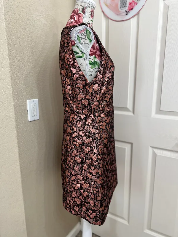NWT Alice + Olivia Pink Black Metallic Floral Jacquard Dress Size 12 - Image 3