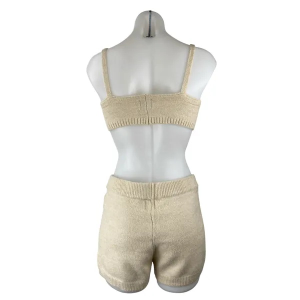 Princess Polly Beige Cream Knit Sleeveless Brami Crop Top Shorts 2 Pc Set Size S - Image 4