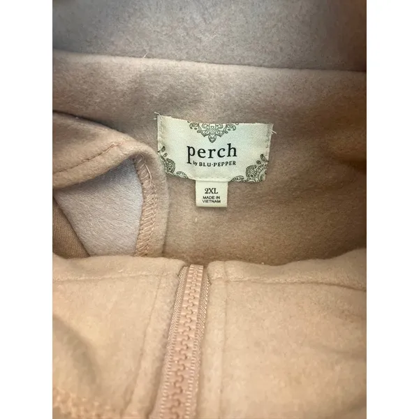 Perch by Blu Pepper Womens Fleece Zip Up‎ Jacket Tan 2XL Cozy Minimalist New - Image 2