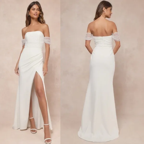 Lulus Profound Glamour Ivory Pearl Off-the-Shoulder Tulip Maxi Dress Bridal Sz M - Image 2