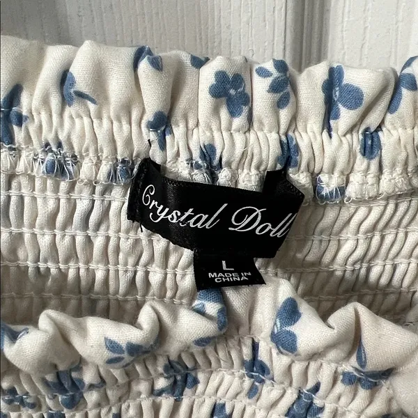Crystal Doll Blue & White Floral Smocked Tiered Maxi Dress Large Cottagecore / Coastal Style - Image 3