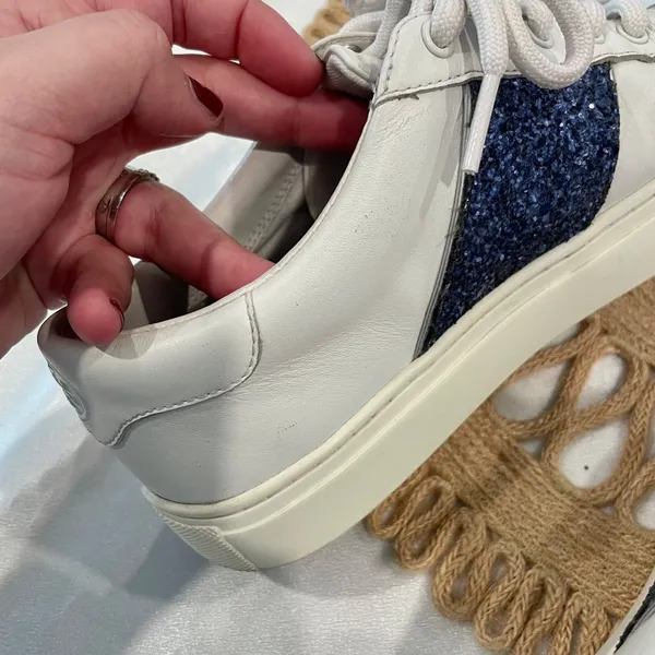 Tory Burch Carter Glitter Sneaker Women's Size 7M Lace Up White Blue - Image 12