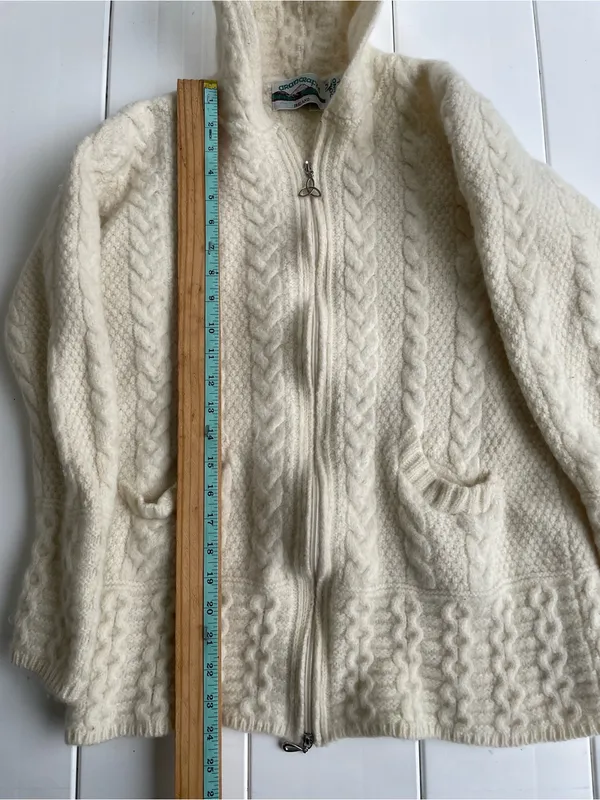 Aran Crafts Ireland 100% Wool Zip Up Chunk Knit, Size M - Image 4