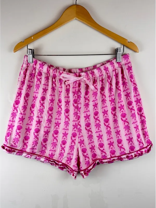 Pink Palm Puff Blush Bay Pajama Set Pink Supima Cotton Shorts Top XL - Image 9
