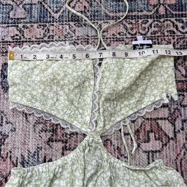Sky to Moon Lexington Cut Out Mini Dress in Light Green Floral Size Medium - Image 4