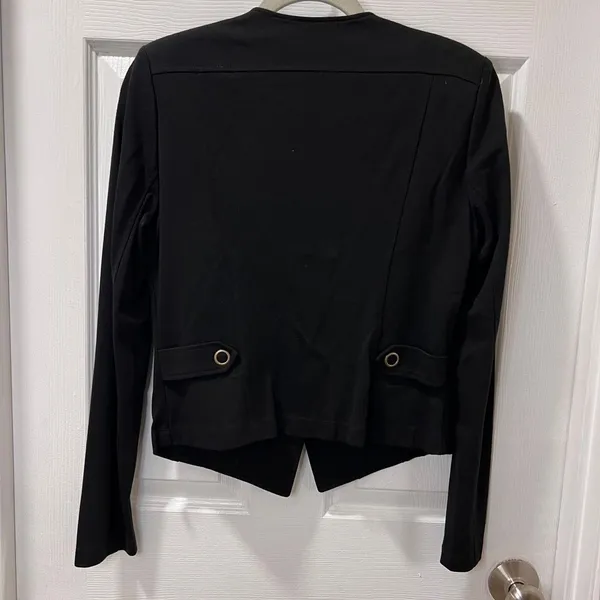 Cabi Black Asymmetrical Moto Jacket S Structured Zip Front‎ Ponte Stretch Career - Image 2