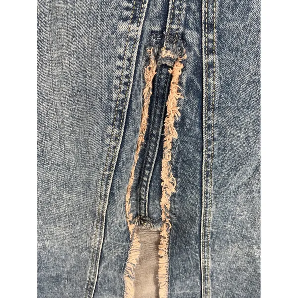 Third Womens Denim Maxi Skirt Distressed Front Slit Blue XL - Image 7