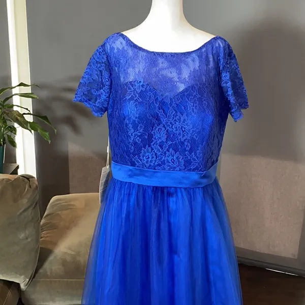 Women’s Short Sleeve Full Length Lace & Tulle Bridesmaid Party Dress Size XL NWT - Image 2