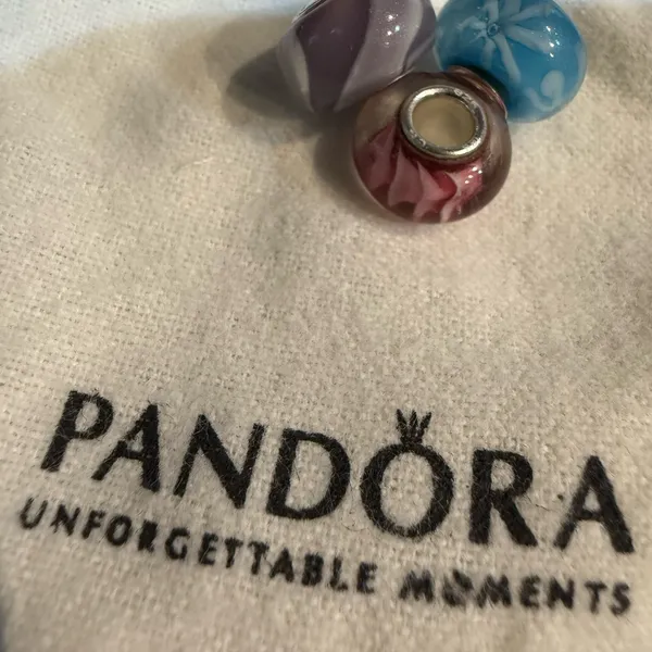 Pandora Set Of 3 Authentic‎ Murano Charm Pink Blue Purple Sterling 925 - Image 6