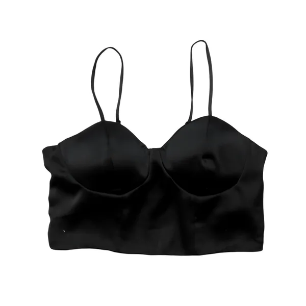 Sincerely Jules Black Satin Cropped Bustier Tank Top Camisole Padded Medium Sexy - Image 3