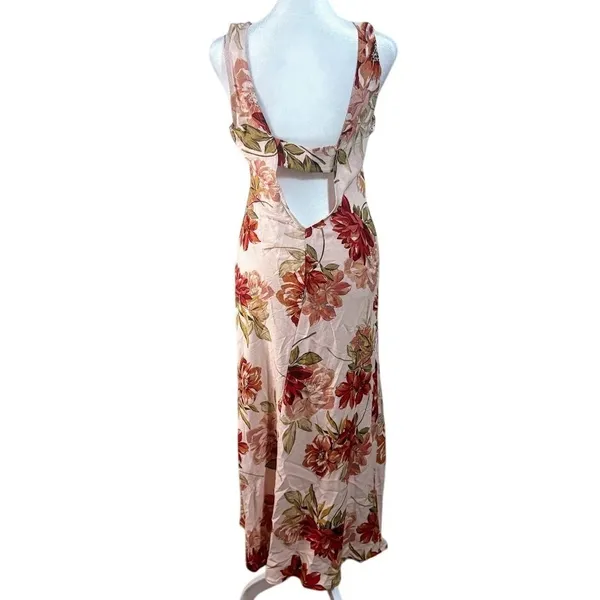 Paper Heart Floral Maxi Dress Womens S Pink New Linen Blend Open Back Sleeveless - Image 5