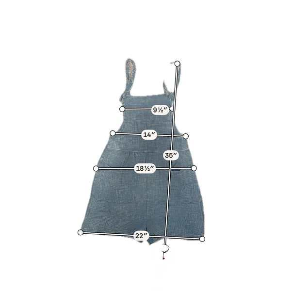 Boho Dusty Blue Gauze Shortalls Romper Acid Wash Cotton Cottagecore Small Zenana - Image 5