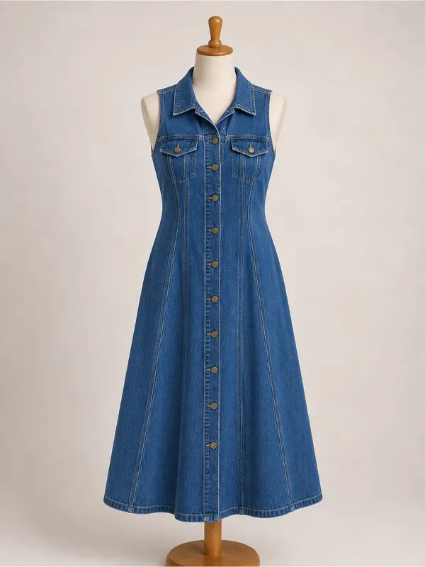 Velvet Heart Blue Sleeveless Button-Front Denim Midi Dress size S - Image 3