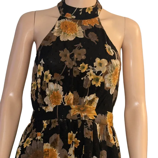 Lulus Charming Vision black floral Swiss dot Lurex halter midi dress - Image 6