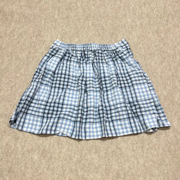 Urban Outfitters Blue Gingham Plaid Linen Blend Button Front Mini Skirt Sz M‎ - Image 2