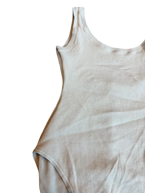 Skims Cotton Ribbed Bodysuit Neutral Taupe Stretch One Piece Slimming Size Small - Image 3