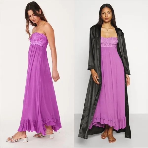 Free People Lavender Strapless Lace Maxi Dress - Image 3