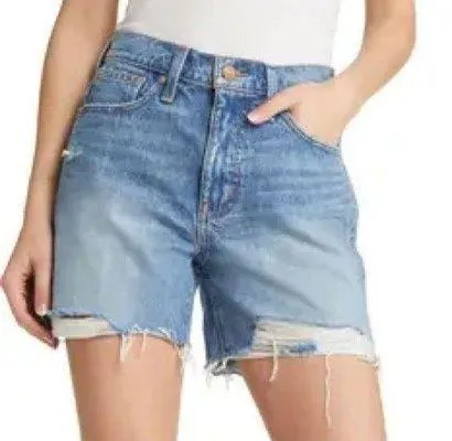 Madewell Relaxed Mid-Length Distressed Denim Shorts Blue 23 - Image 2