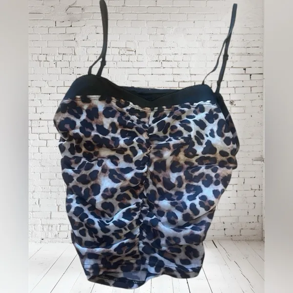 SheIn Cheetah Mob Wives Scrunch Tank Top Animal Sm Adjustable Straps Festival Ruched - Image 2