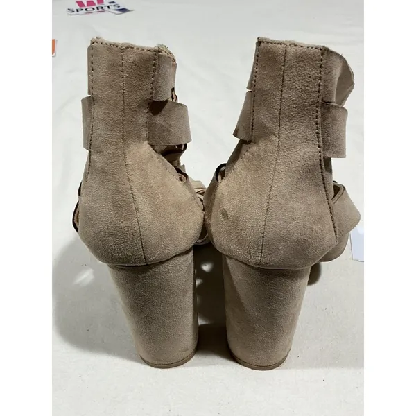 Woman’s Charlotte Russe Gladiater Strappy Ankle Sandal Tan Faux Suede 7 - Image 5