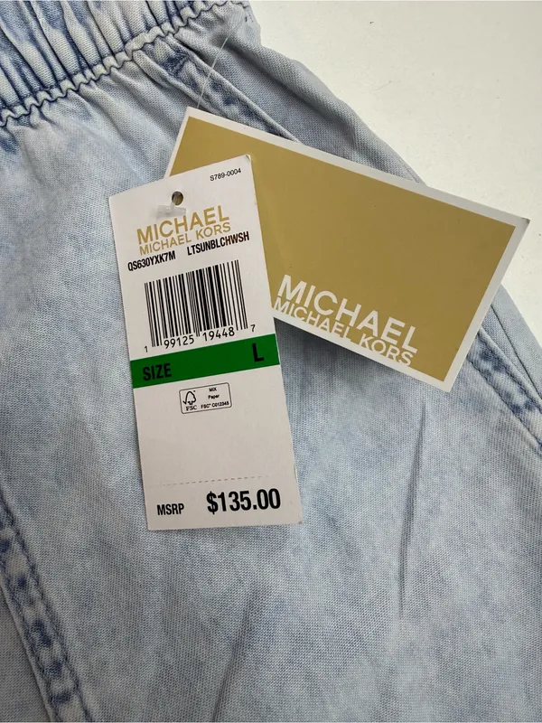 Michael Kors Light Blue Wide-Leg Drawstring Jeans size L - Image 5