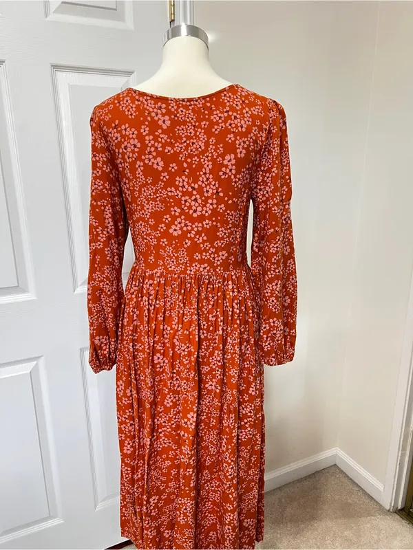 Susina Floral Smocked Bodice & Tiered Midi Dress Orange Burnt Orange Size Large - Image 12