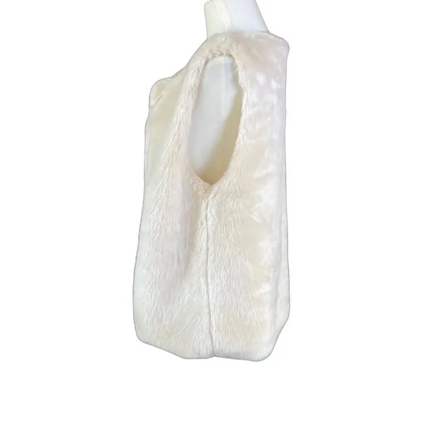Signature Studio Women's Vest Sz S‎ Cream Faux Fur Open Front - Image 4
