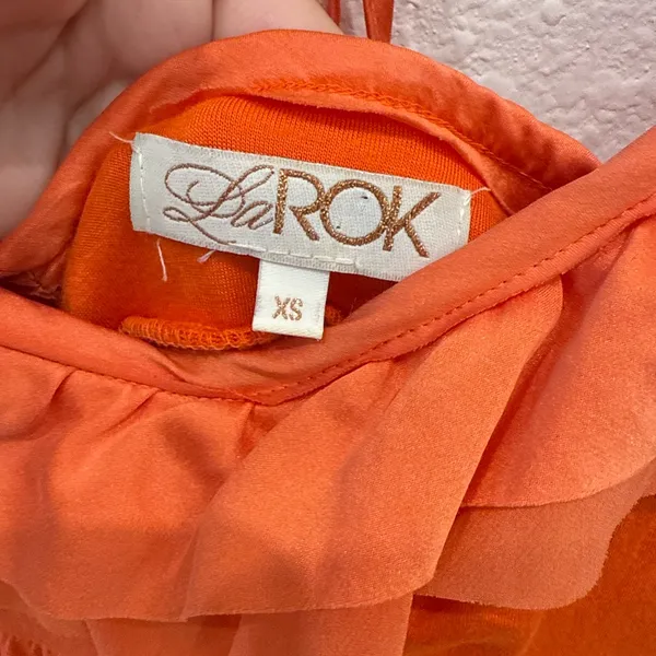 LaROK Orange Ruffle Tiered Mini Dress XS - Image 3