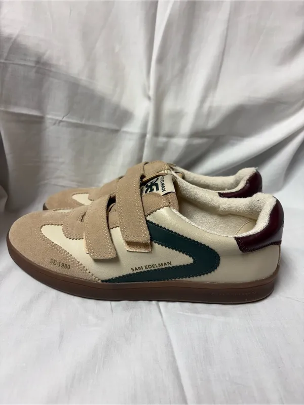 Sam Edelman Women’s Talia Beige Suede & Cream Leather Hook and Loop Sneakers 8M. - Image 2