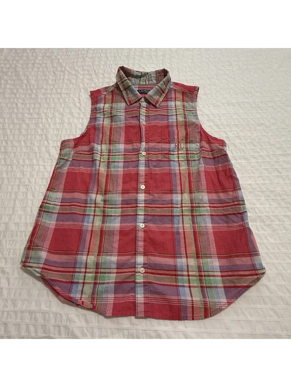 Lauren Ralph Lauren Plaid Multi Color Pajama Button Up Shirt & Shorts Set Medium - Image 13