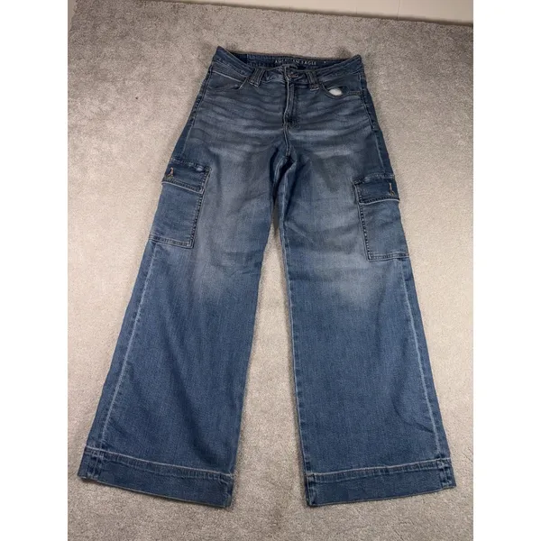 american eagle super high rise baggy wide leg cargo jeans 10 reg - Image 2