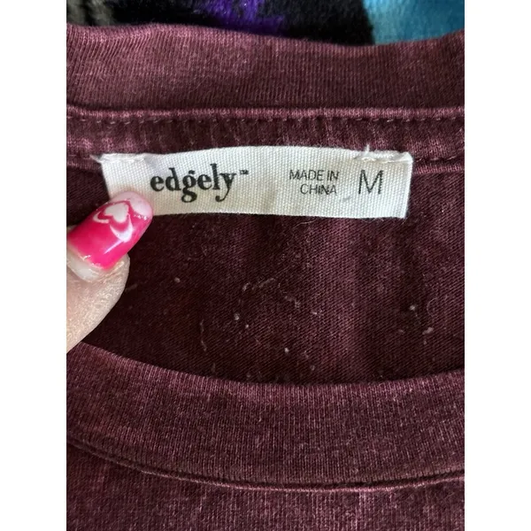 Edgely Burgundy‎ Rhinestone Short Sleeve Crew Neck T-Shirt Size Medium - Image 5