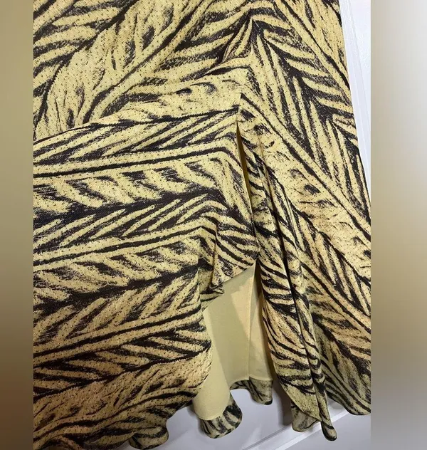 Vintage Lauren Ralph Lauren Khaki Black Batik Tropical Palm Leaf Print Skirt - Image 7