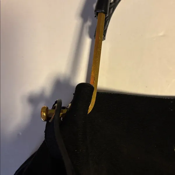 House Of Harlow 1960 Black Suede Bag W/ Shoulder Strap Gold/Brass Toned Handle - Image 13