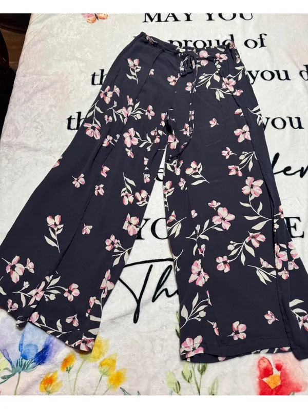 Billabong Black Floral Adventure Spirit Pull-On Wide-Leg Pants Size M - Image 3