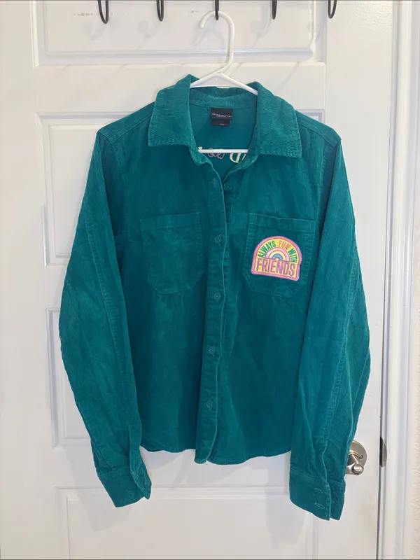 Hello Kitty & Friends Sanrio Teal Corduroy Embroidered Shirt Jacket S/M - Image 2