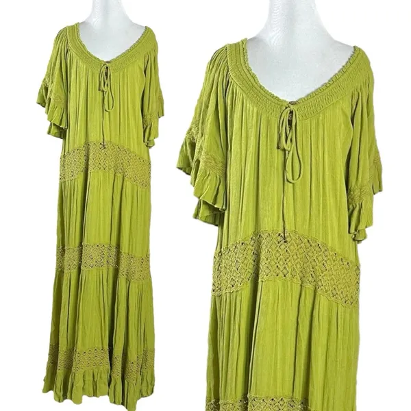 Free People Bohemian Witchy Dream On Maxi Dress Green XS NEW Crochet Gauze - Image 9