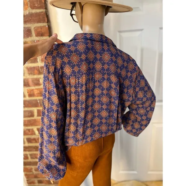 Liz Claiborne Vintage 70s Style Boho Paisley Blouse Earthy Dark Academia Rayon Size 10 - Image 5