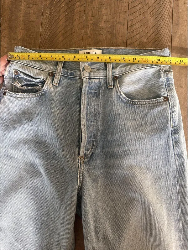 AGOLDE 90's Mid Rise Loose Fit in Captured Wash Distressed Button Fly Women’s 24 - Image 10