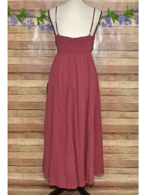 NWT Lulus Cue the Cuteness Mauve Twist-Front Midi Dress Size M Crinkle Texture - Image 7