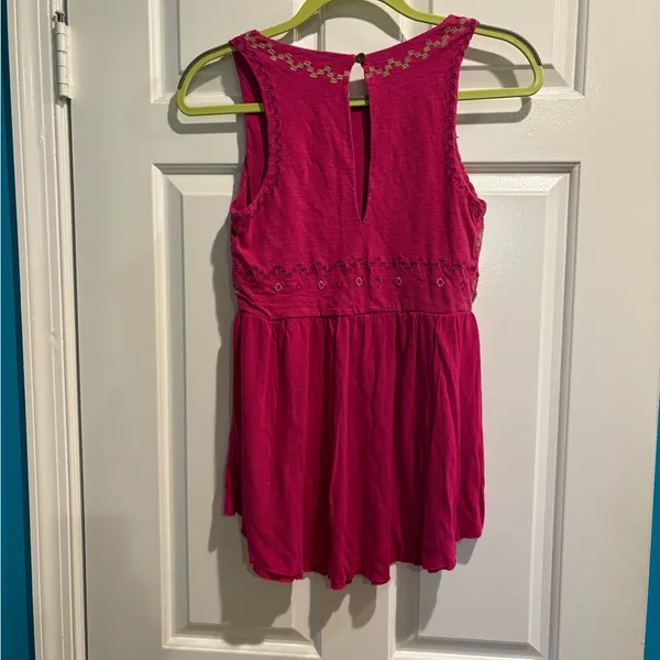 Free people embroidered beaded tank top pink sz S boho - Image 2