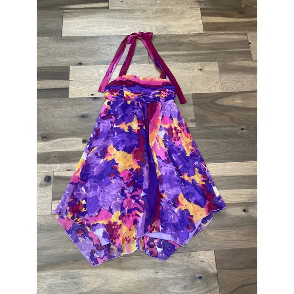 Johnny Martin Purple Yellow Chiffon Halter A‑Line Dress Resort Summer Beach - Image 4