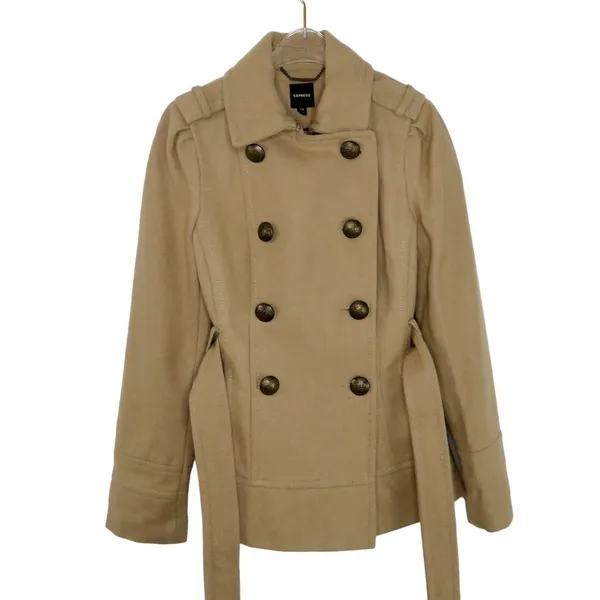 Express Tan Wool Double-Breasted Peacoat Extra Small Winter - Image 5