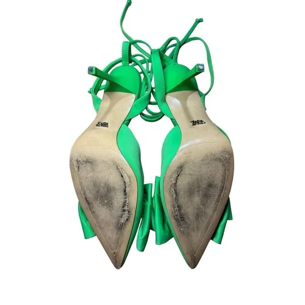 Zara Green Slingback High Heel Shoes With Bow‎ Sz 37 / 6.5 - Image 7