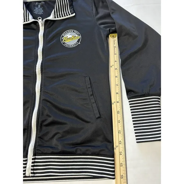 J. America Michigan Tech Huskies Track Jacket Womens S Black Stripe Zip VTG VGUC - Image 5