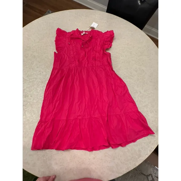 Caroline Constas Designer Tiered Ruffled Mini Dress Hot‎ Pink 100% Cotton - Image 5