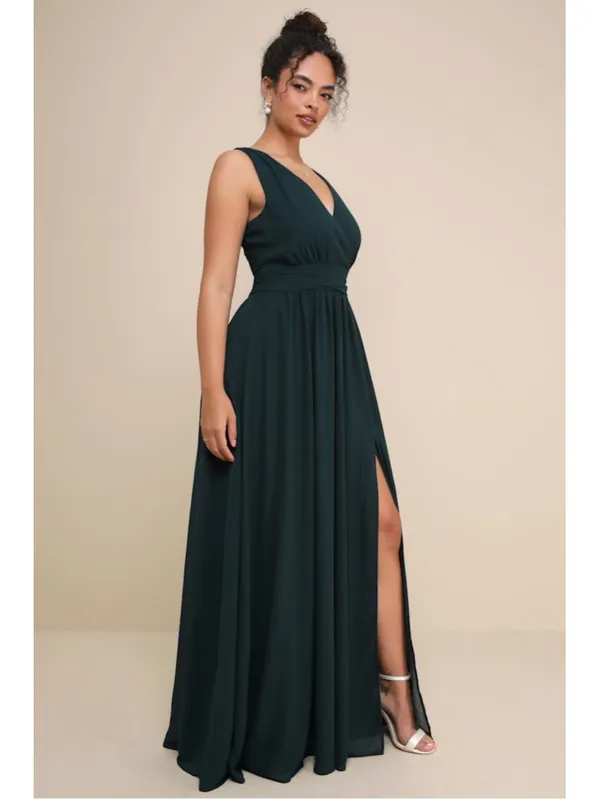 Lulu’s Thoughts of Hue Emerald Green Surplice Maxi Dress - Image 2