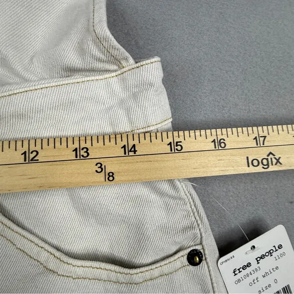 Free People We The Free Off White Zip Front Denim Shortalls Size 0 NWT - Image 9